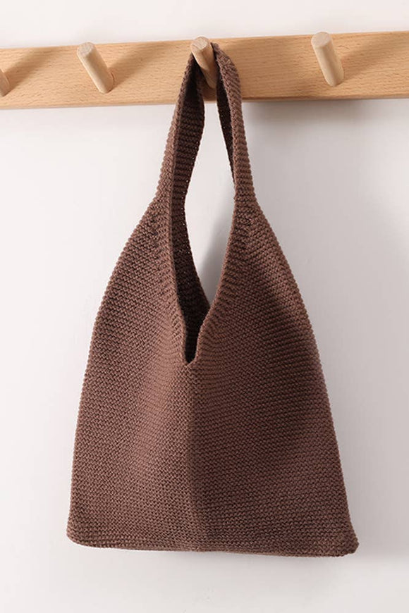 Knitting Fabric Solid Color Handbag Mocha Coffee