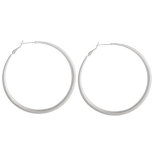 Large Metal Hoop Earrings Matte` Silvertone