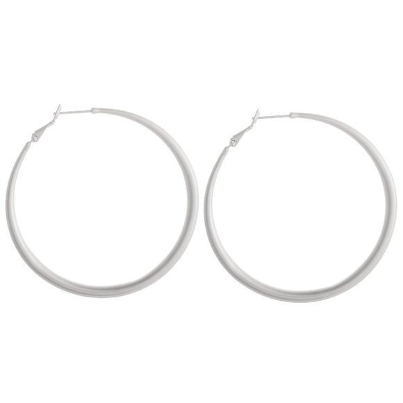 Large Metal Hoop Earrings Matte` Silvertone