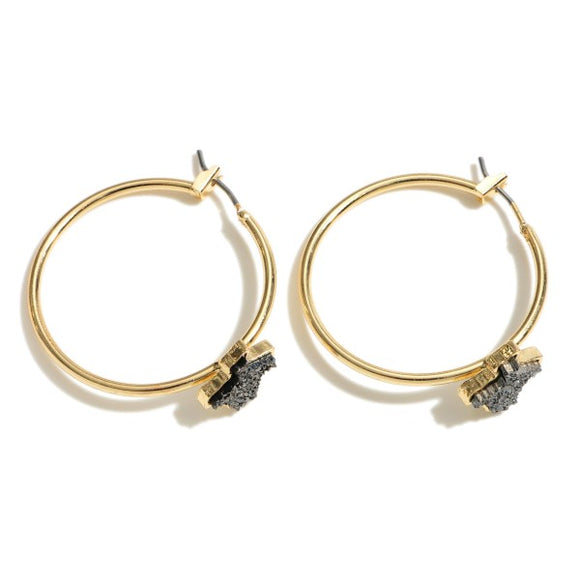Texas State Druzy Hoop Earrings in Gold.