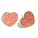 Pink Crystal Glitter Heart Stud Earrings