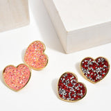 Pink Crystal Glitter Heart Stud Earrings