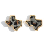 Leopard Print Texas State Stud Earrings Black Grey