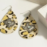 White Leopard Print Teardrop Dangle Texas State Earrings