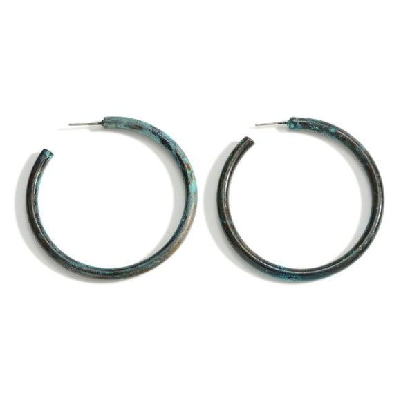 Patina Green Large Metal Tone Hoop Earrings