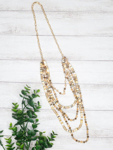 Im on Vacay Mode Tan Shell Beads With Mixed Crystal Beads Gold Link Chain Necklace