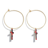 Red Animal Print Cross Charms on Gold Tone Hoop Earrings