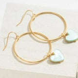 Light Blue Heart Charm Hoop Circle Dangle Drop Earrings