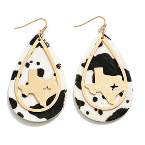 Black White Animal Print Statement Earring With Gold Dangle Texas Overlay
