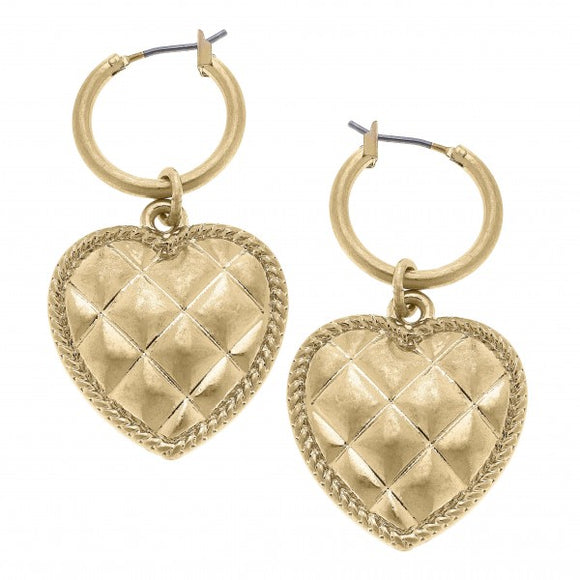 Quilted Heart Charm Hoops Earrings