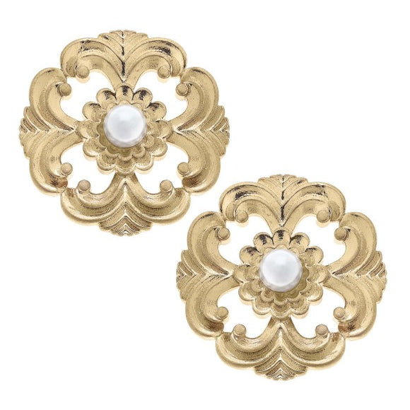 Acanthus And Pearl Stud Earrings