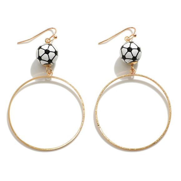 Circular Drop Earring With Soccer Ball Accent
