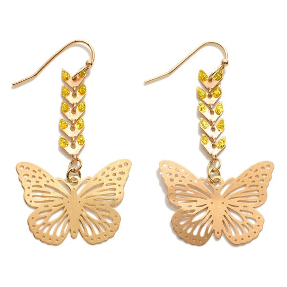 Laser Cut Butterfly Drop Dangle Earrings Gold