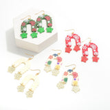 Acrylic Snowflake Garland Arch Drop Earrings with Glitter Star Dangle Green