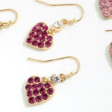 Dark Pink Fuchsia Crystal Dangle Drop Heart Earrings