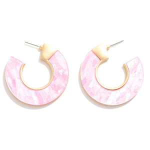 Pink Iridescent Mother of Pearl Open Hoop Earrings