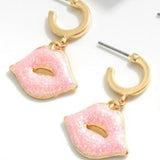 Pink Glitter Lip Charm Hoop Dangle Earrings