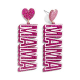 Gold Glitter Acrylic MAMA Drop Earrings With Heart Accents