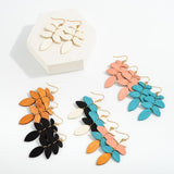 Wooden Linked Leaf Drop Earrings Brown