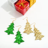 Gold Glitter Christmas Tree Drop Earring