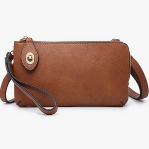 Saddle Brown Crossbody Wristlet Clutch with Twist Lock Closure