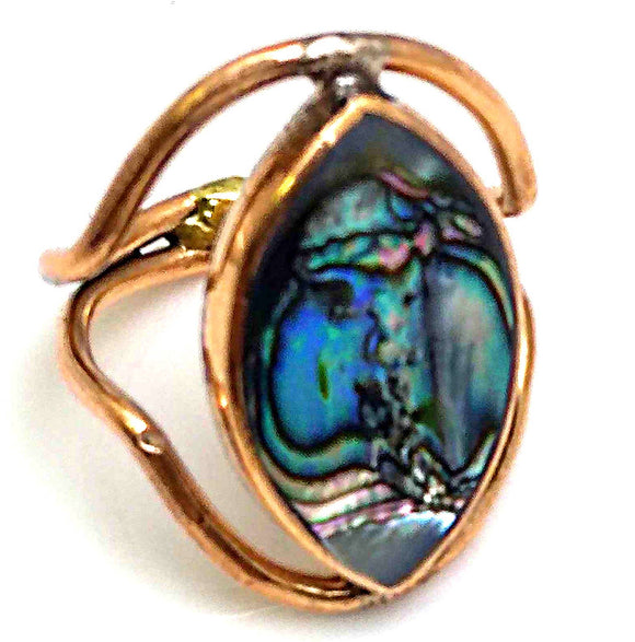 Silverio Blue Pacific Abalone Ascendancy Brut Copper Ring Marquise Size 5