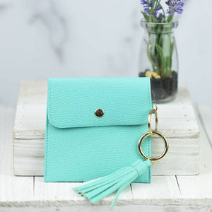 Key Ring Pouch With Tassel and Clip Mint Green