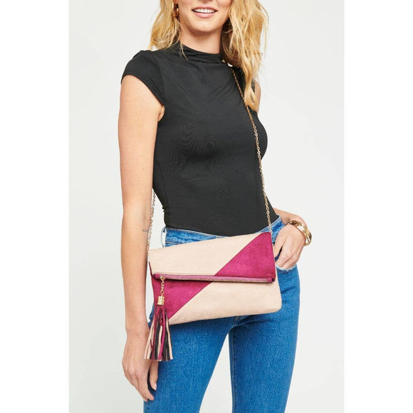 Onyx Clutch Chain Crossbody Tassel Nude Pink