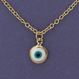 Purifying White Eye Enamel Charm Gold Layering Necklace