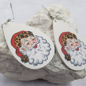 Santa Leopard Hat Christmas Earrings