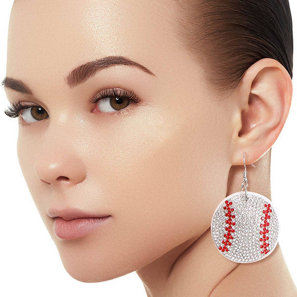 White Red Crystal Baseball Padded Earrings