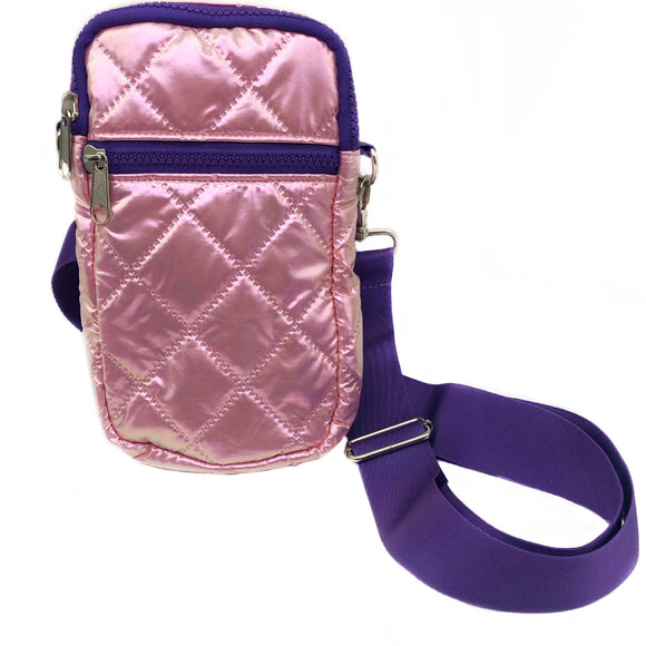 Shimmer Pink Quilted Puffer Messenger Cross Body Bag