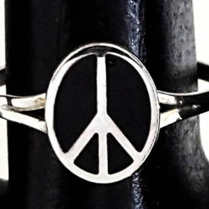 Peace Sign Silver Black Enamel Ring