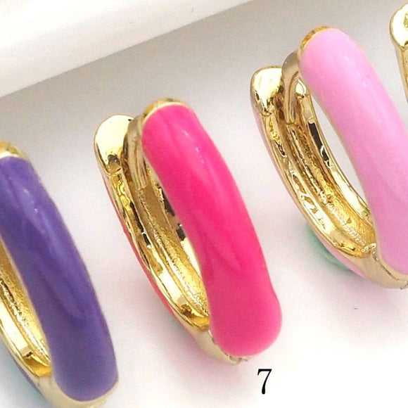 Hot Pink Enamel Gold Huggie Hoop Earrings