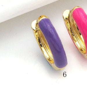 Purple Enamel Gold Huggie Hoop Earrings