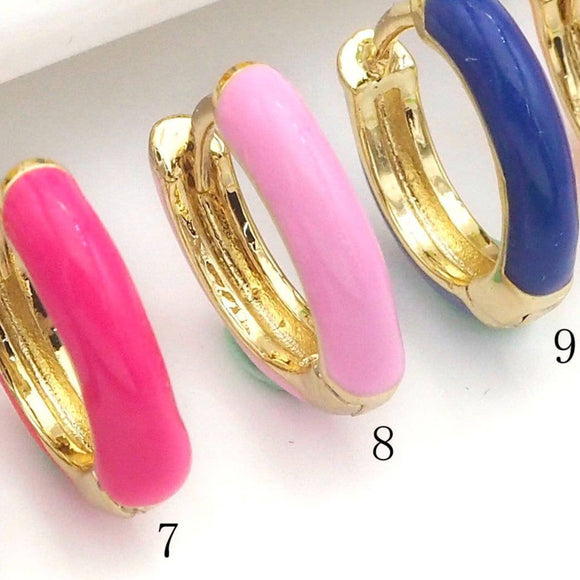 Pink Enamel Gold Huggie Hoop Earrings