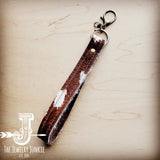 Hair on Hide Leather Key Chain Wristlet Strap Axis Brown White