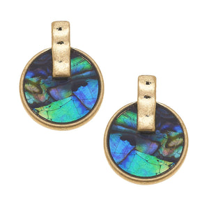 Abalone Mother Of Pearl Shell Worn Gold Earrings