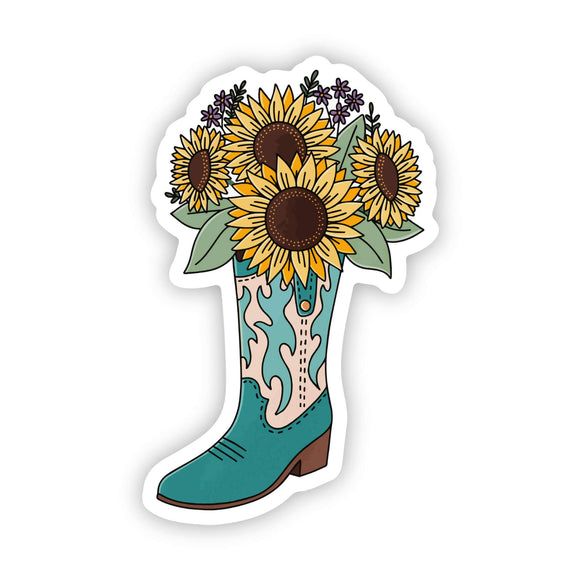 Cowboy Boot Flower Bouquet Western Vinyl Sticker