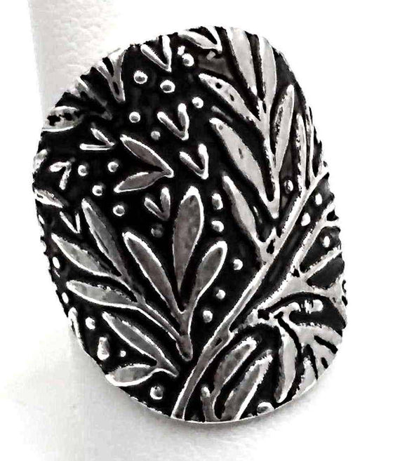 Bamboo Leaf Silver Artisan Statement Ring