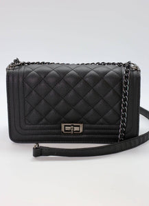 Florence Quilted Rectangle East West Chain Crossbody Bag Purse BLACK