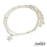 Layered Chain Link and Heishi Beaded Anklet Starfish Charm White Silver