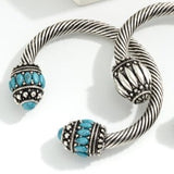 Twisted Cable Metal Western Bangle With Turquoise Stone Accents