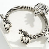 Twisted Silver Cable Bangle Bracelet With Horse Accent