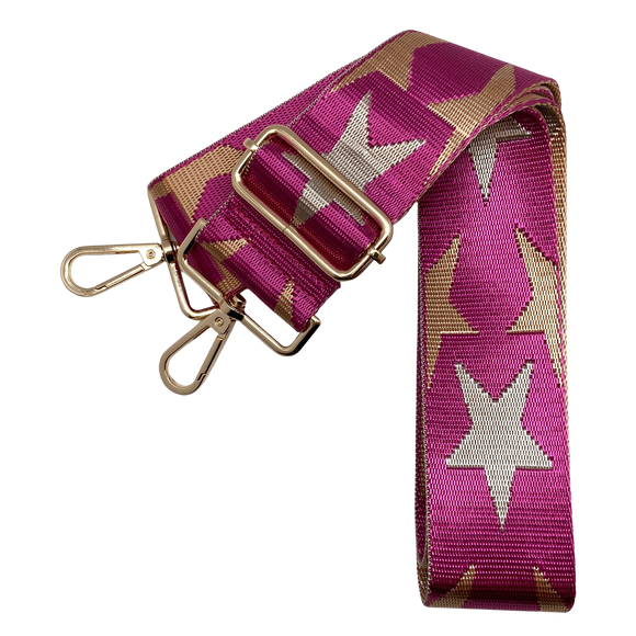 Hot Pink Fuchsia Tan Stars Adjustable Crossbody Bag Purse Guitar Strap