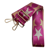 Hot Pink Fuchsia Tan Stars Adjustable Crossbody Bag Purse Guitar Strap