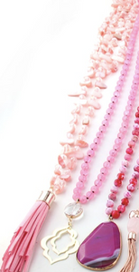Pink Tassel Stone Statement Piece Necklace