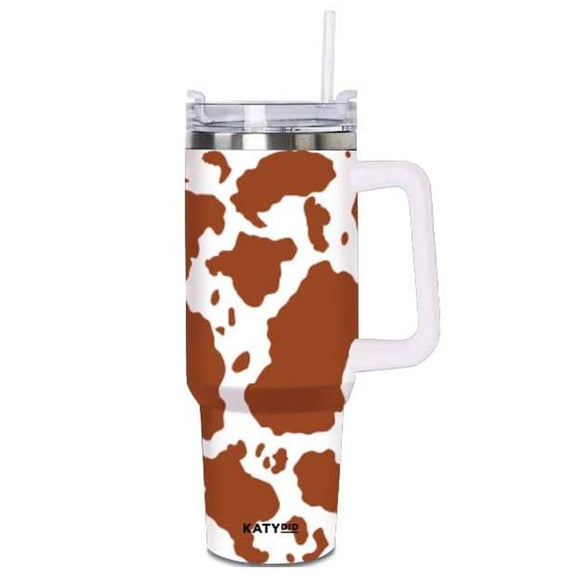Brown and White Cow Print Western Insulated Stainless Steel 40 Oz Tumbler