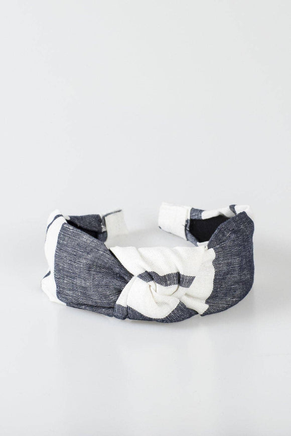 Linen Knot Headband Slate Blue White