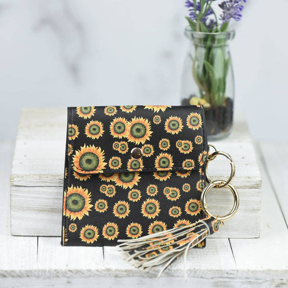 Key Ring Pouch With Tassel and Clip Sunflower